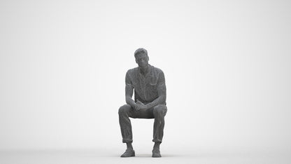 3D scanned man sitting casual, photorealistic archviz people for Enscape and SketchUp, three-quarter front view render