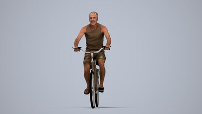 scanned 3D man casual cycling, photogrammetry people for Enscape and V-Ray, top-down view render