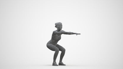 3D human model woman sport, photogrammetry scanned person for archviz, three-quarter front view render