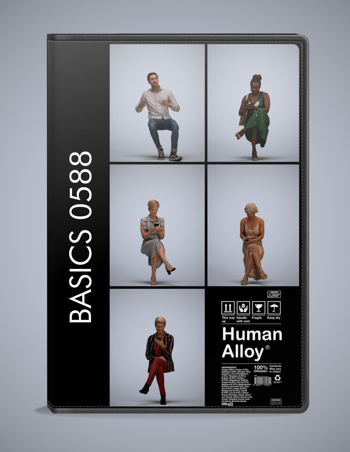 photogrammetry 3D people sitting collection, 5 realistic human models archviz FBX