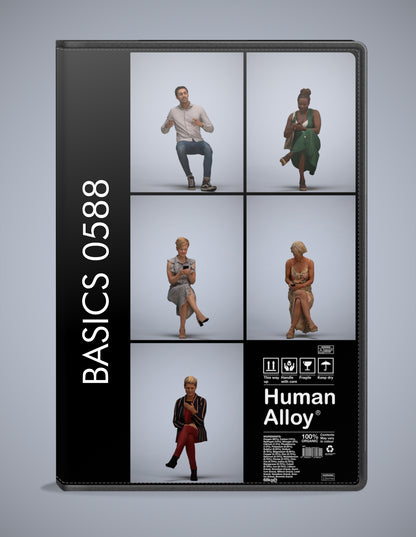 photogrammetry 3D people sitting collection, 5 realistic human models archviz FBX