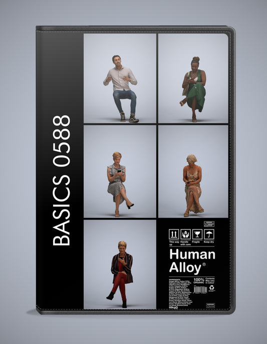 photogrammetry 3D people sitting collection, 5 realistic human models archviz FBX