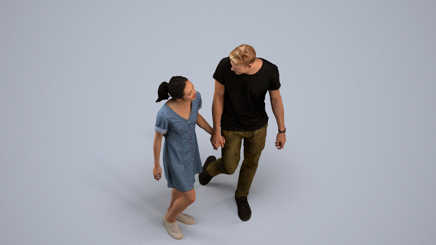 3D people model woman casual couple, scanned human for 3ds Max rendering, back view render
