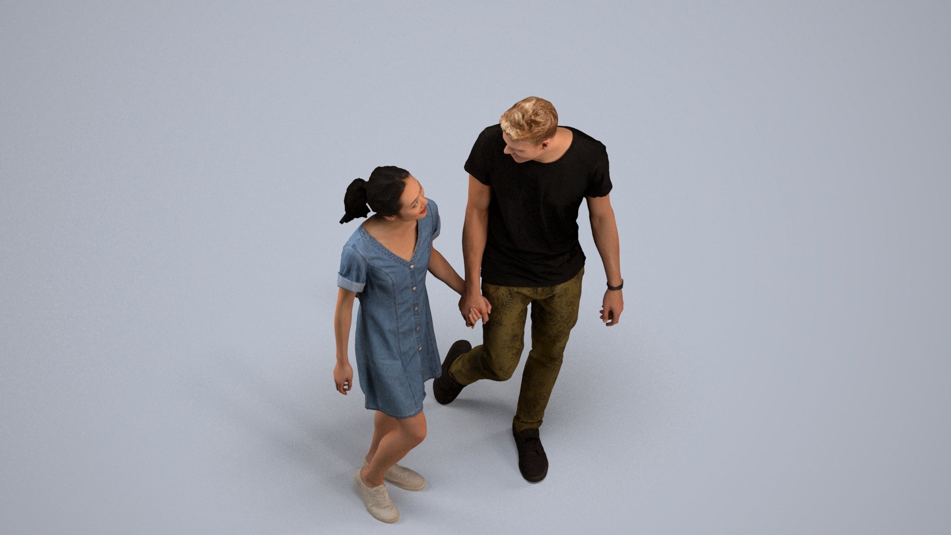 3D people model woman casual couple, scanned human for 3ds Max rendering, back view render