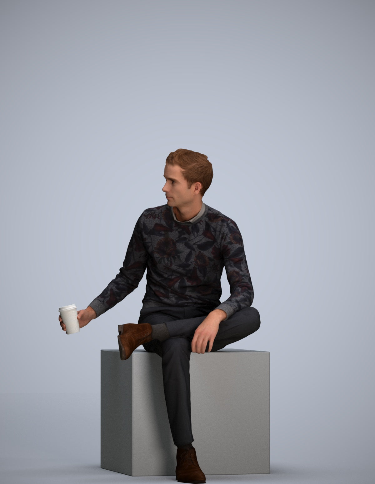 realistic 3D man casual sitting, scanned archviz people for Blender and 3ds Max
