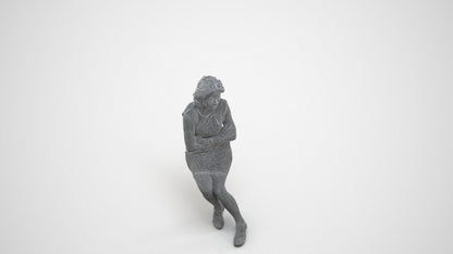 scanned 3D woman business sitting, photogrammetry people for Enscape and V-Ray, wireframe three-quarter view