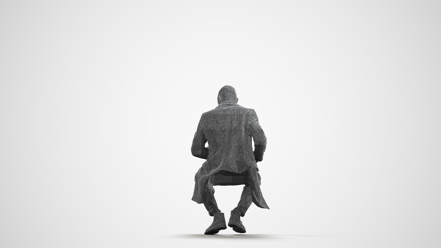 realistic 3D people man casual sitting, render-ready for V-Ray and Corona, FBX OBJ, wireframe front view