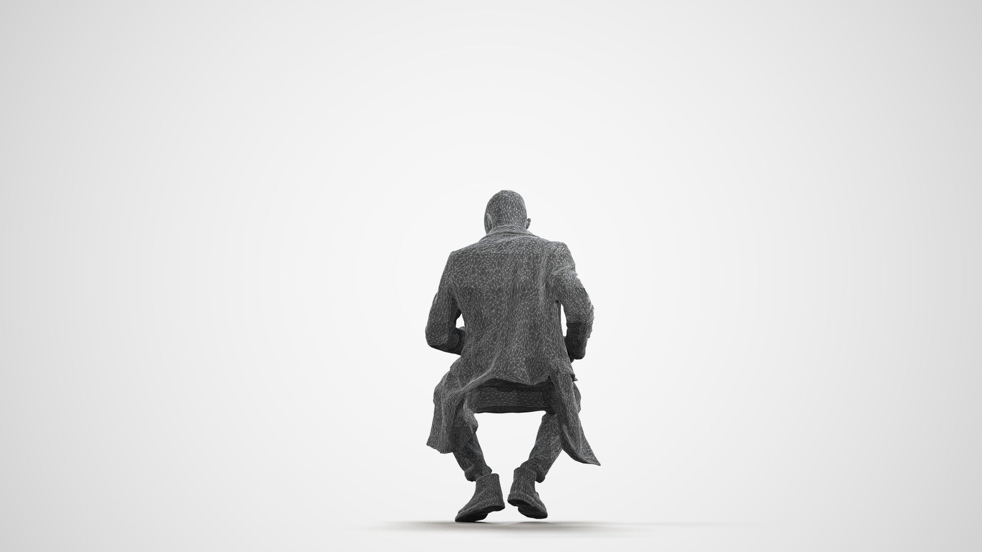 realistic 3D people man casual sitting, render-ready for V-Ray and Corona, FBX OBJ, wireframe front view