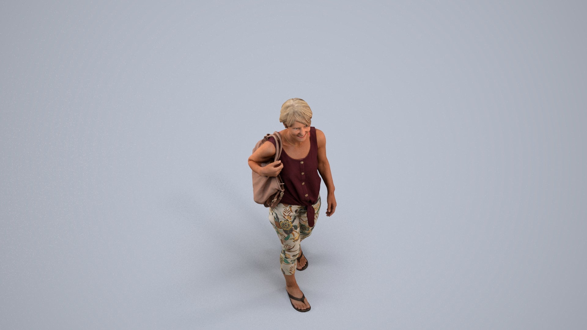 realistic 3D human senior woman walking, archviz people FBX OBJ for Blender, back view render