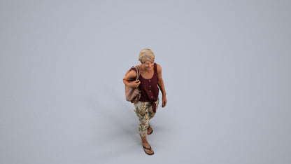 realistic 3D human senior woman walking, archviz people FBX OBJ for Blender, back view render