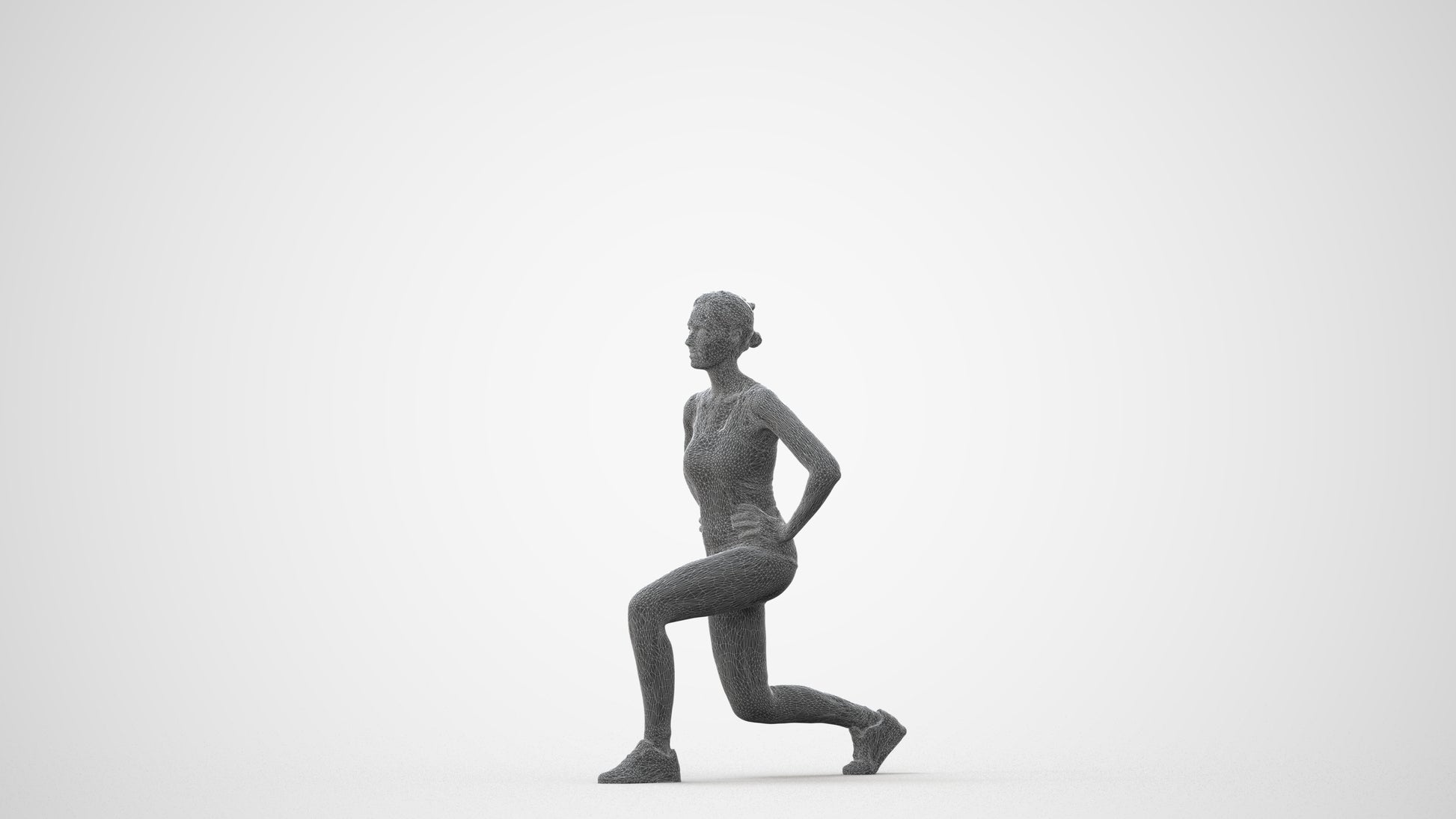 3D human model woman sport standing, photogrammetry scanned person for archviz, square thumbnail