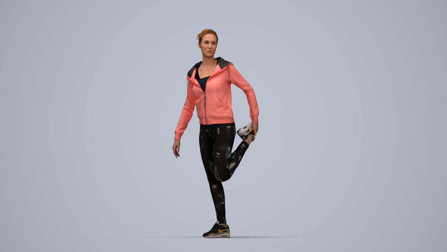scanned 3D woman sport, photogrammetry people for Enscape and V-Ray, top-down view render