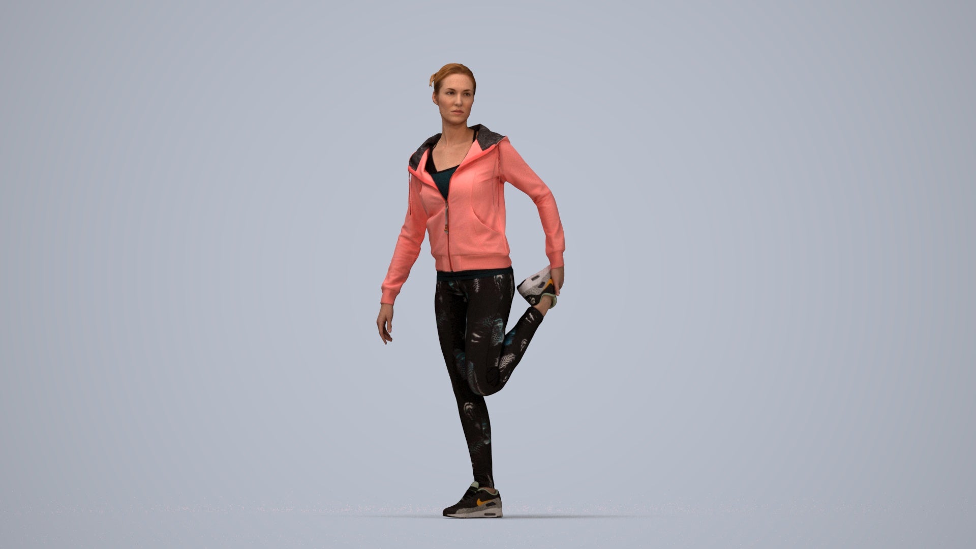 scanned 3D woman sport, photogrammetry people for Enscape and V-Ray, top-down view render
