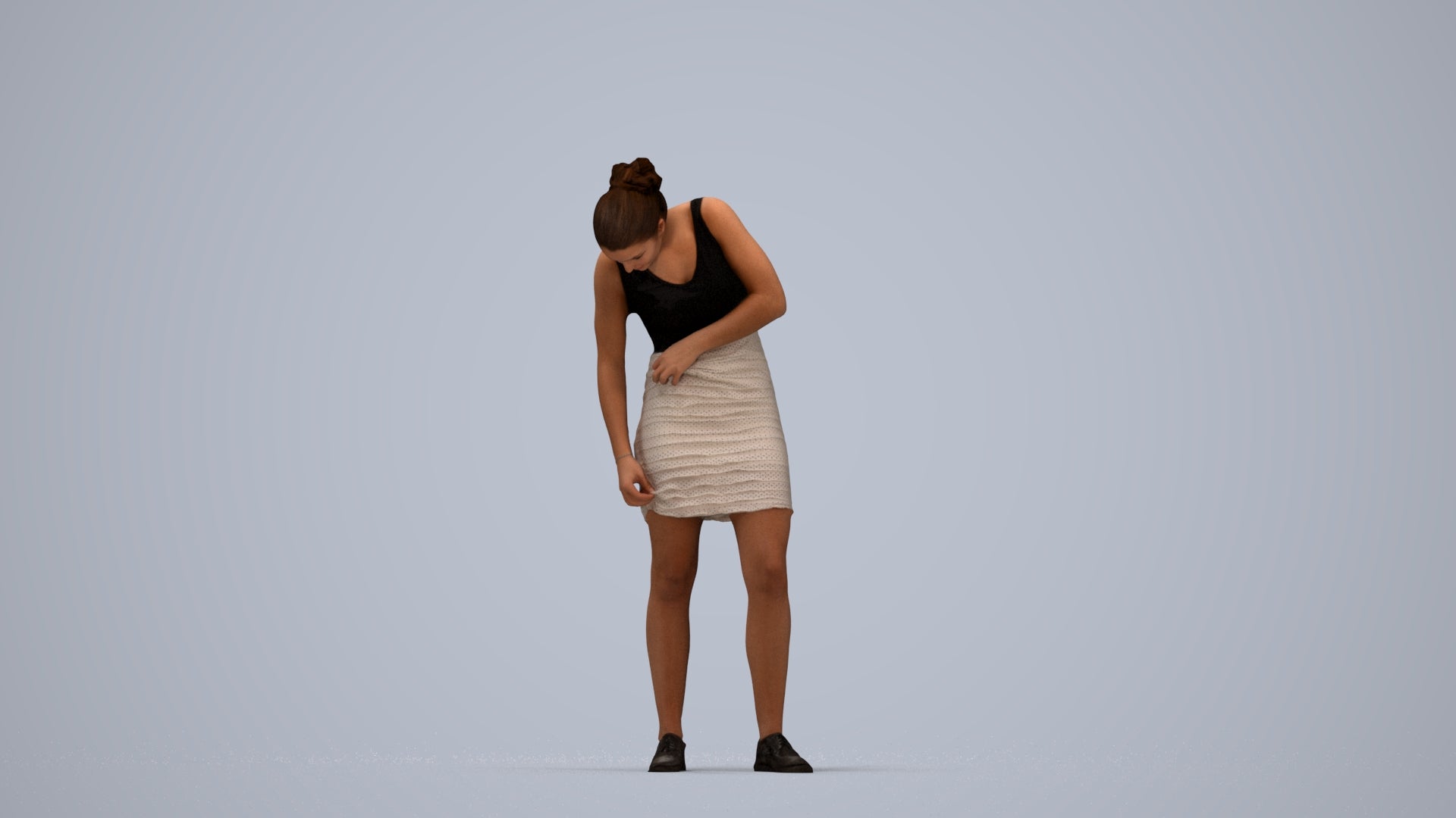realistic 3D human girl casual kids, archviz people FBX OBJ for Blender, top-down view render