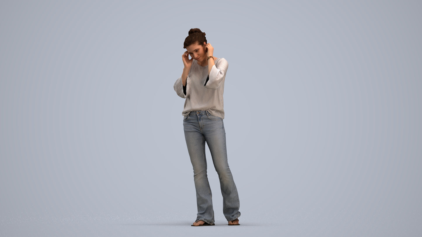 realistic 3D woman casual walking, scanned archviz people for Blender and 3ds Max, standing pose render