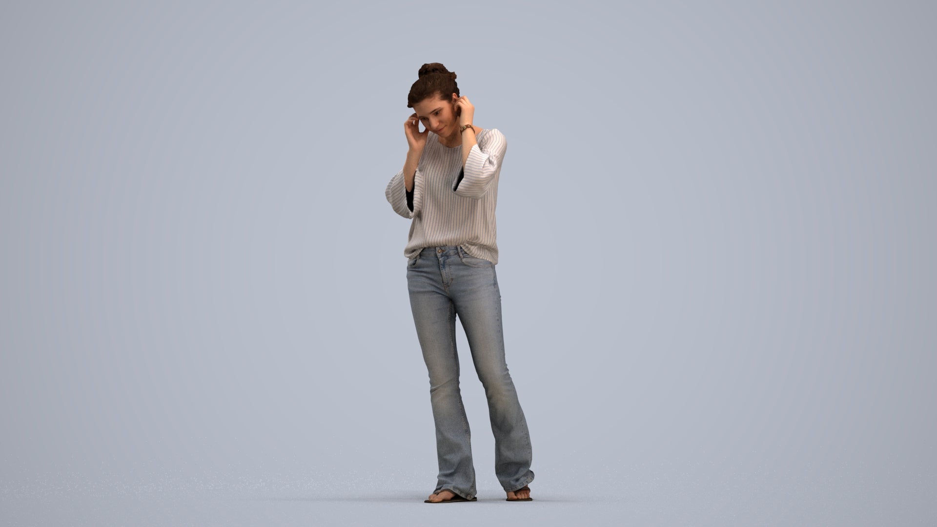 realistic 3D woman casual walking, scanned archviz people for Blender and 3ds Max, standing pose render