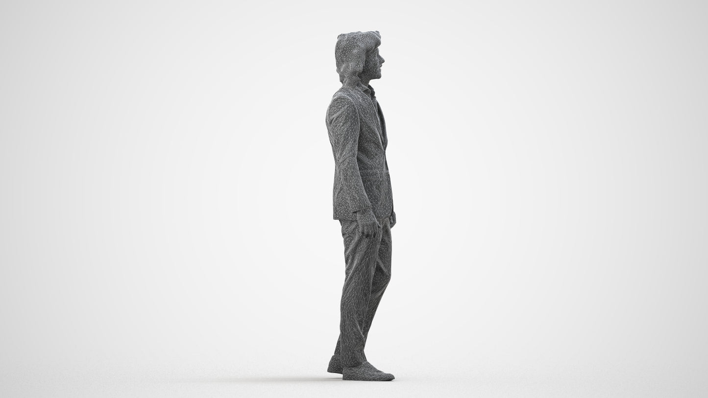 scanned 3D man business, photogrammetry people for Enscape and V-Ray, wireframe side view