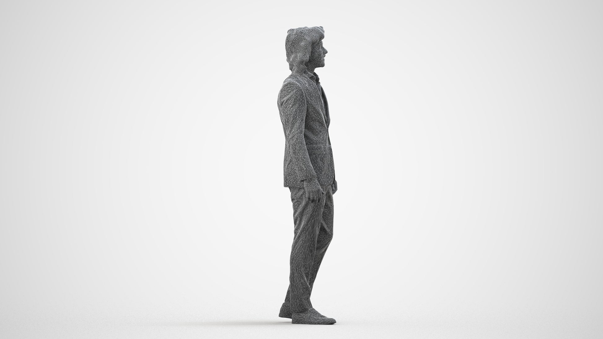 scanned 3D man business, photogrammetry people for Enscape and V-Ray, wireframe side view