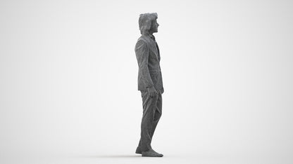 scanned 3D man business, photogrammetry people for Enscape and V-Ray, wireframe side view