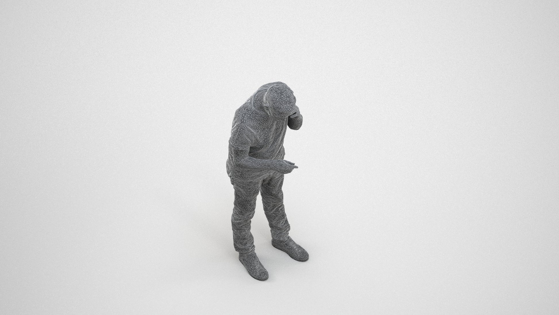 realistic 3D people senior man casual standing, render-ready for V-Ray and Corona, FBX OBJ, wireframe three-quarter view