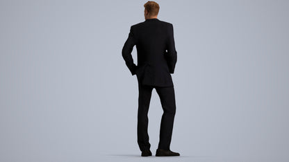 3D people model man business, scanned human for 3ds Max rendering, front view render