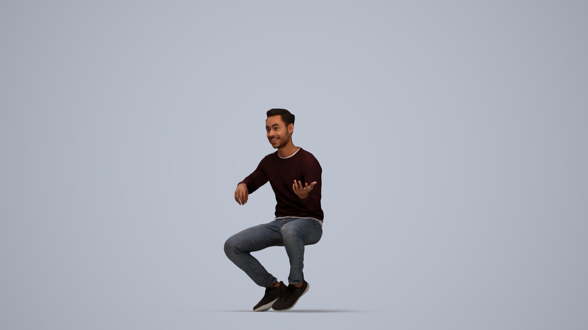 3D people model man casual sitting, scanned human for 3ds Max rendering, top-down view render