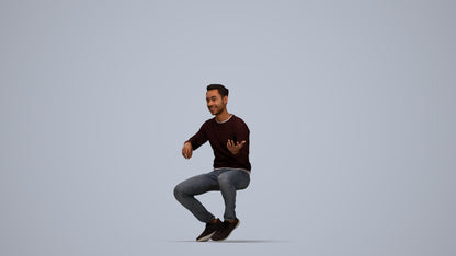3D people model man casual sitting, scanned human for 3ds Max rendering, top-down view render