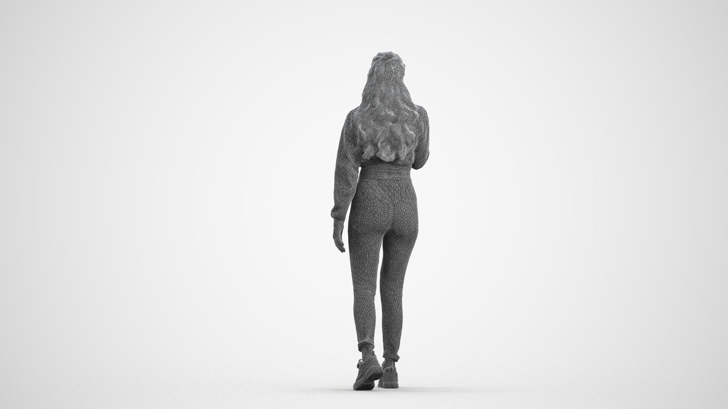 3D human model woman sport, photogrammetry scanned person for archviz, wireframe front view