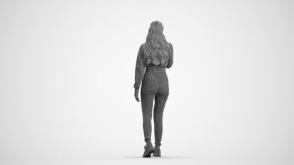 3D human model woman sport, photogrammetry scanned person for archviz, wireframe front view