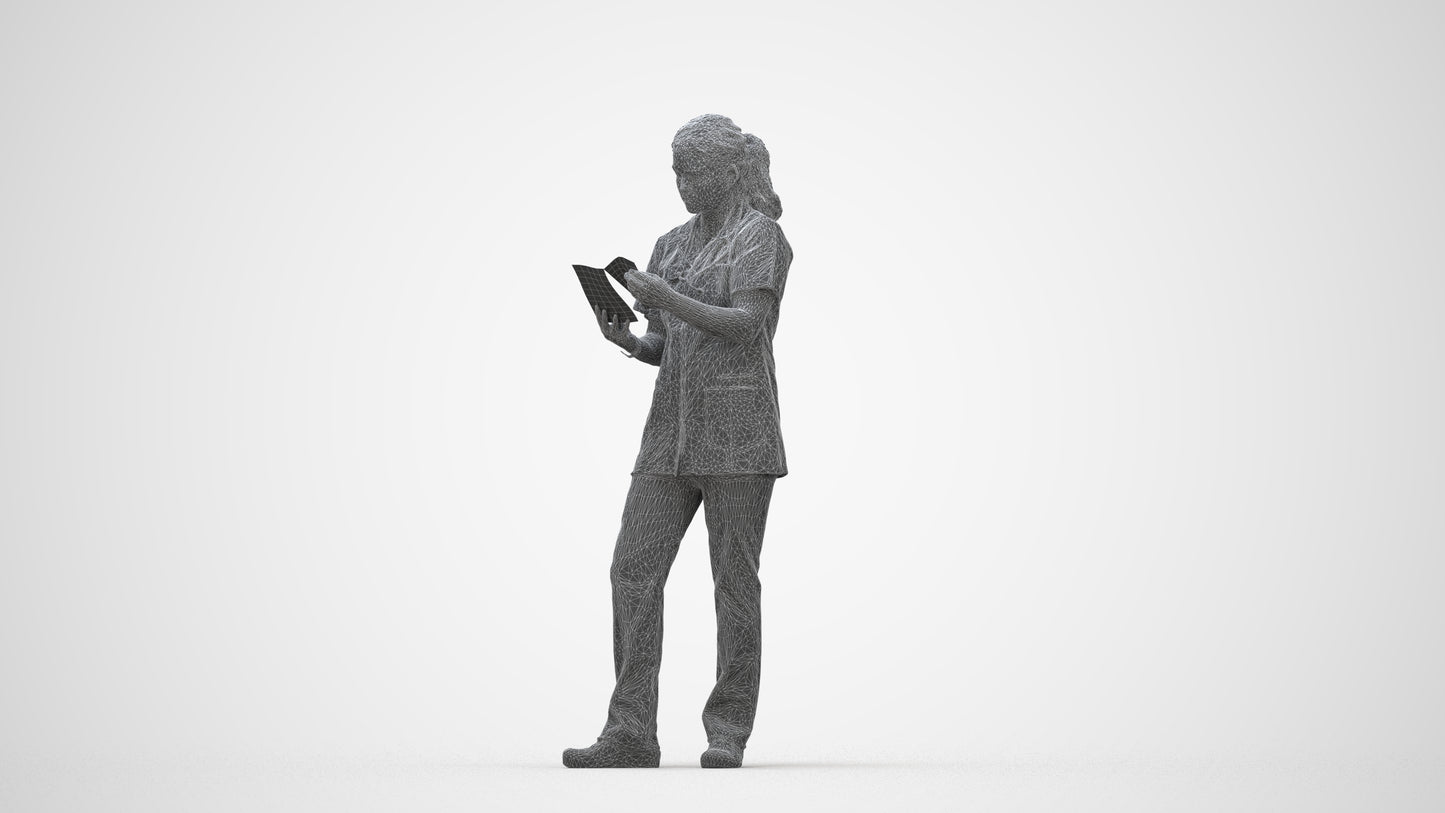 realistic 3D people woman medical, render-ready for V-Ray and Corona, FBX OBJ, wireframe back view