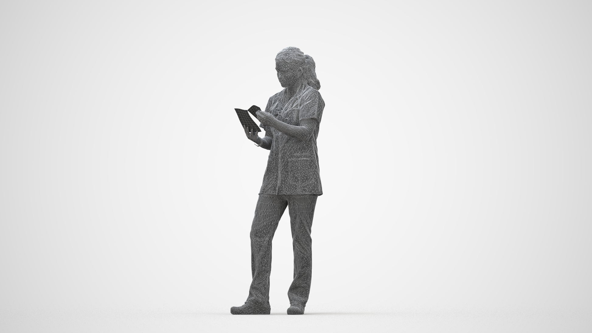 realistic 3D people woman medical, render-ready for V-Ray and Corona, FBX OBJ, wireframe back view