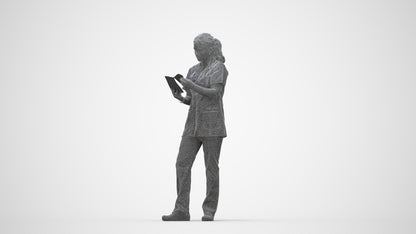 realistic 3D people woman medical, render-ready for V-Ray and Corona, FBX OBJ, wireframe back view