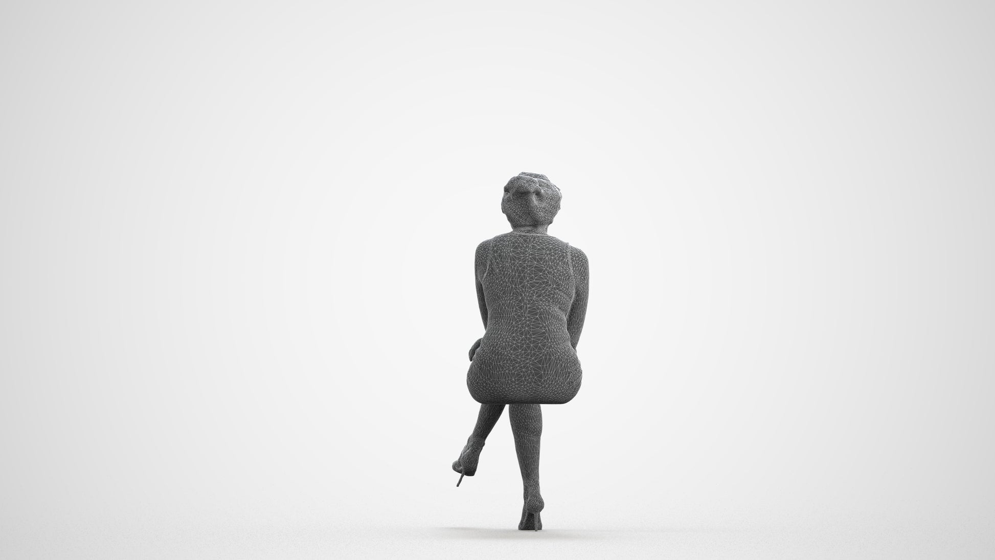 scanned 3D woman casual sitting, photogrammetry people for Enscape and V-Ray, wireframe front view