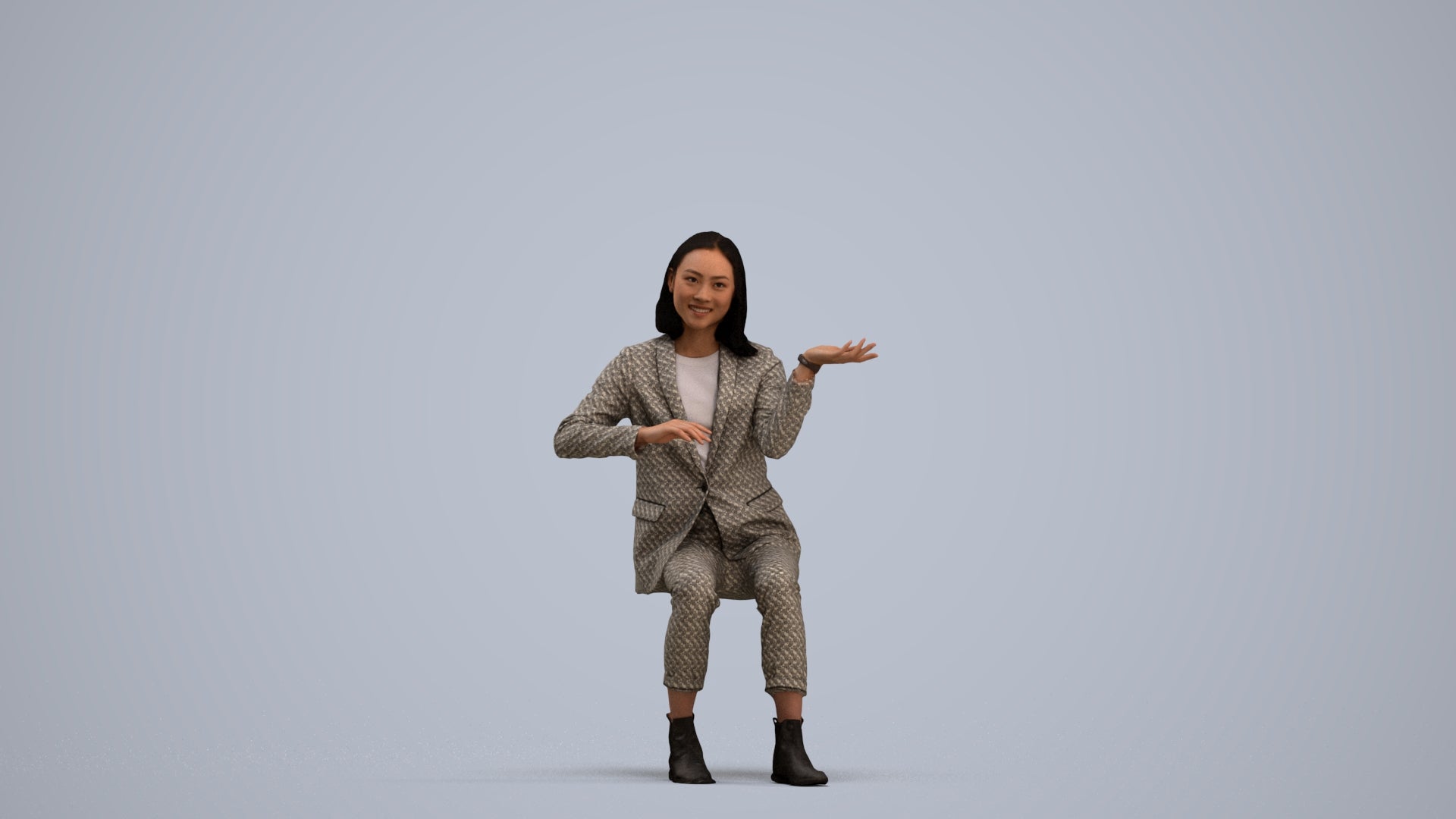 realistic 3D woman business, scanned archviz people for Blender and 3ds Max, standing pose render