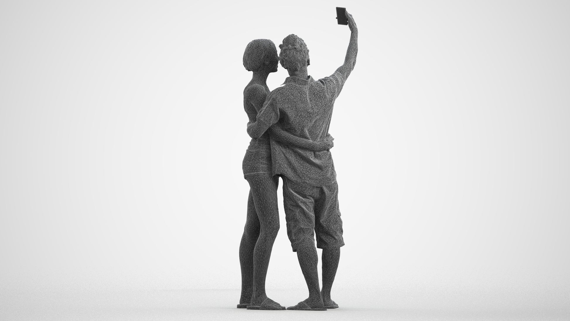 3D human model woman couple, photogrammetry scanned person for archviz, wireframe front view