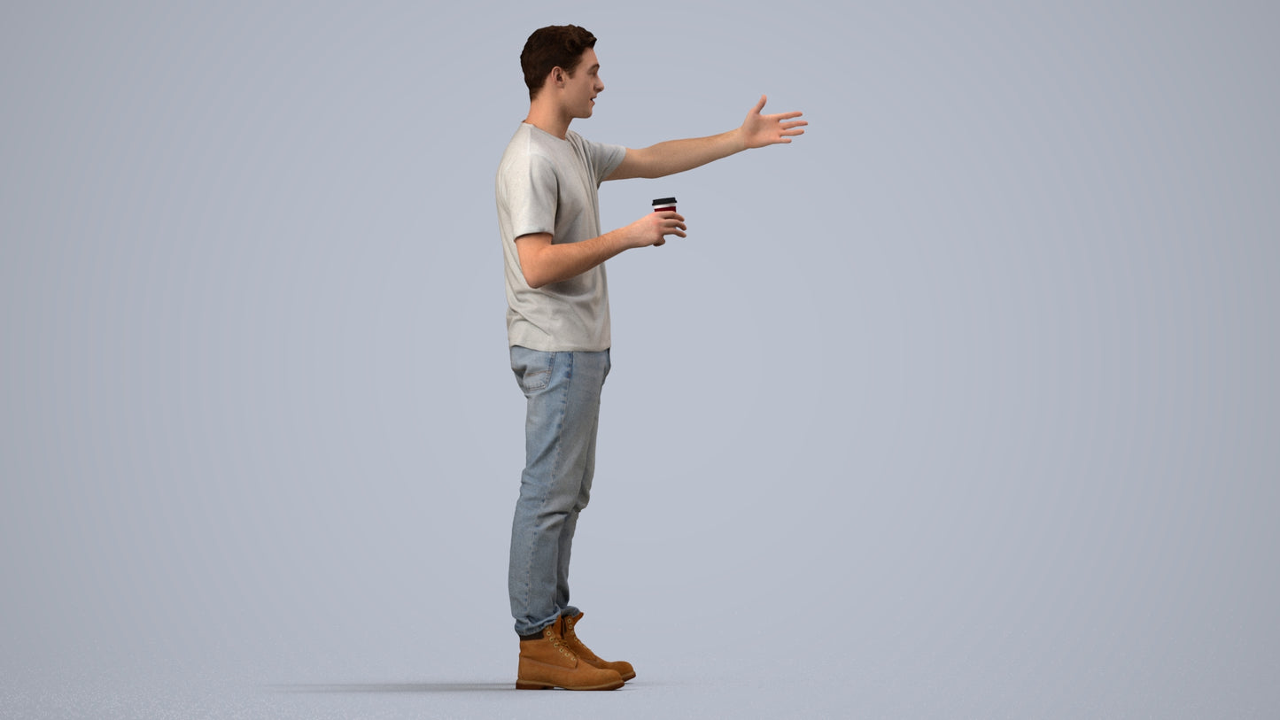 realistic 3D man casual standing, scanned archviz people for Blender and 3ds Max, side view render