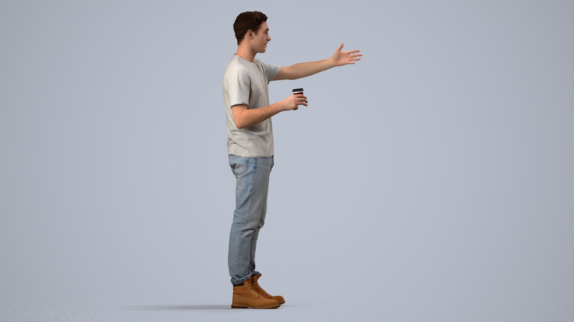 realistic 3D man casual standing, scanned archviz people for Blender and 3ds Max, side view render