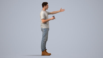 realistic 3D man casual standing, scanned archviz people for Blender and 3ds Max, side view render