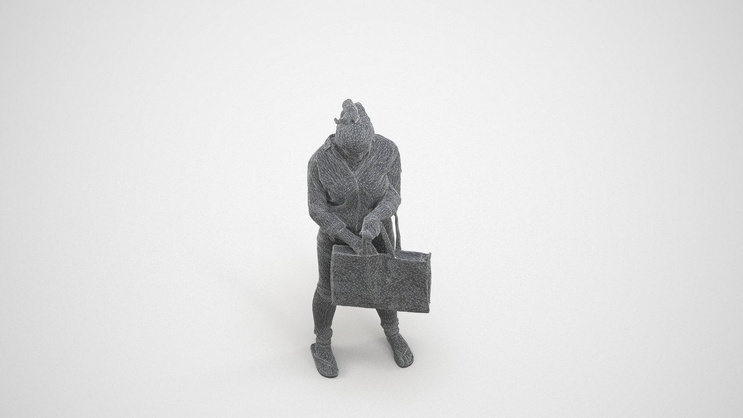 realistic 3D people woman formal shopping, render-ready for V-Ray and Corona, FBX OBJ, wireframe three-quarter view