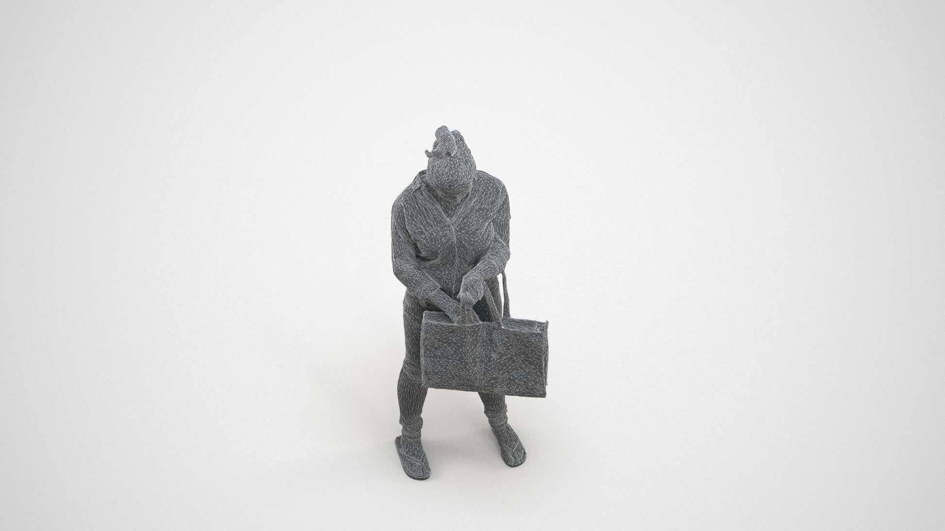realistic 3D people woman formal shopping, render-ready for V-Ray and Corona, FBX OBJ, wireframe three-quarter view