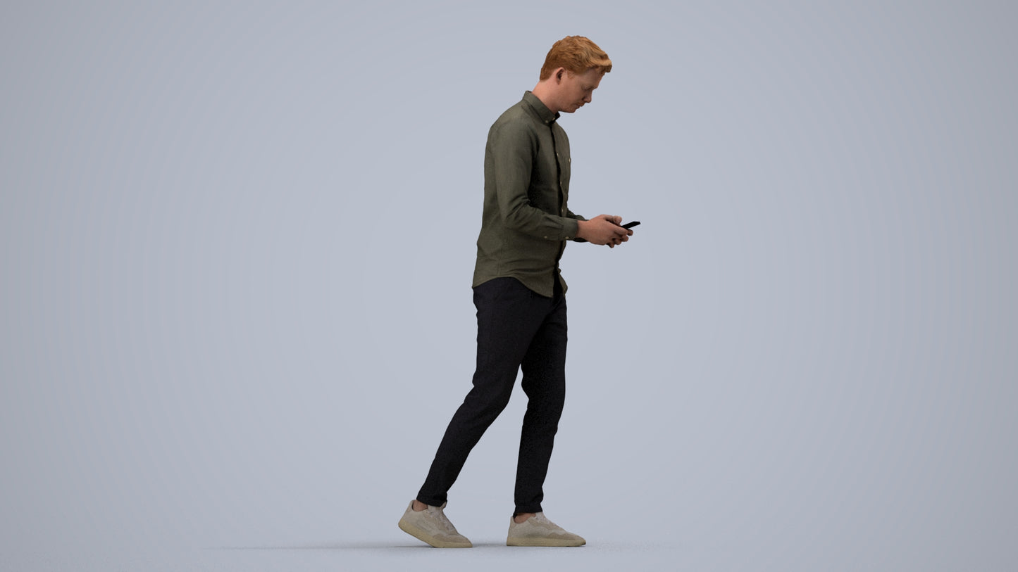 realistic 3D man casual walking, scanned archviz people for Blender and 3ds Max, side view render