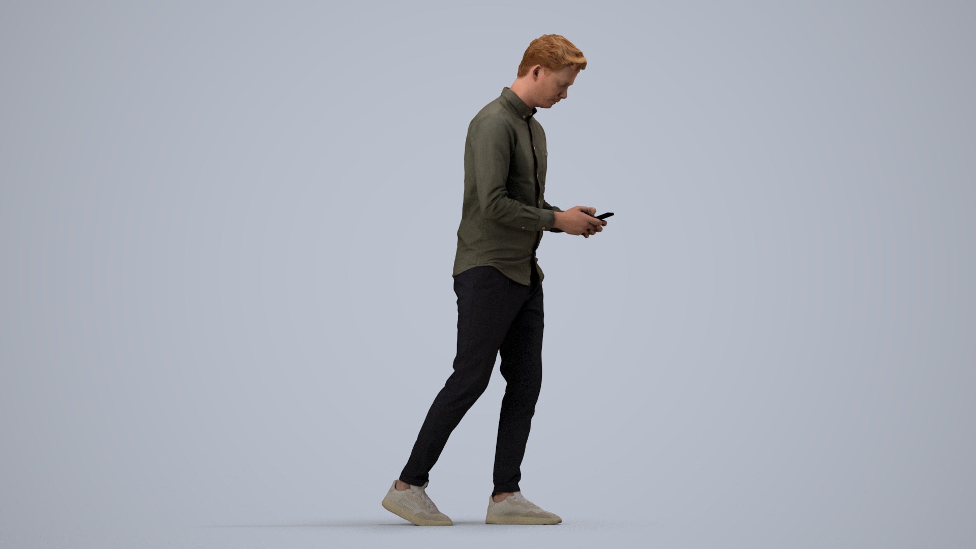 realistic 3D man casual walking, scanned archviz people for Blender and 3ds Max, side view render