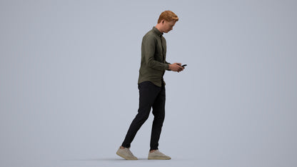 realistic 3D man casual walking, scanned archviz people for Blender and 3ds Max, side view render