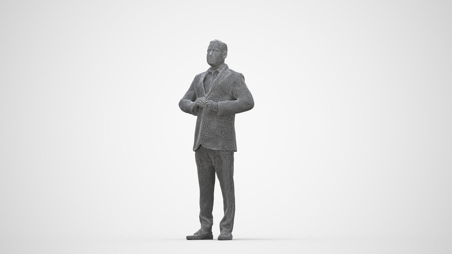 realistic 3D human man business standing, archviz people FBX OBJ for Blender, wireframe back view