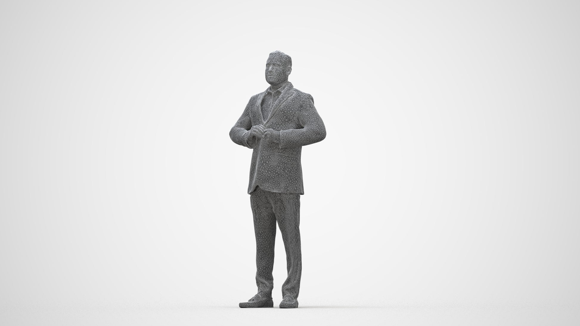 realistic 3D human man business standing, archviz people FBX OBJ for Blender, wireframe back view