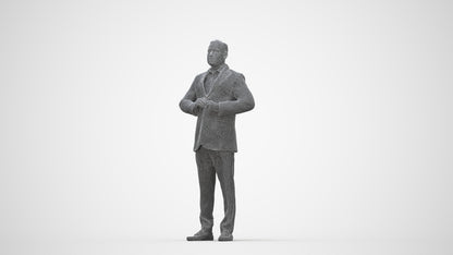 realistic 3D human man business standing, archviz people FBX OBJ for Blender, wireframe back view