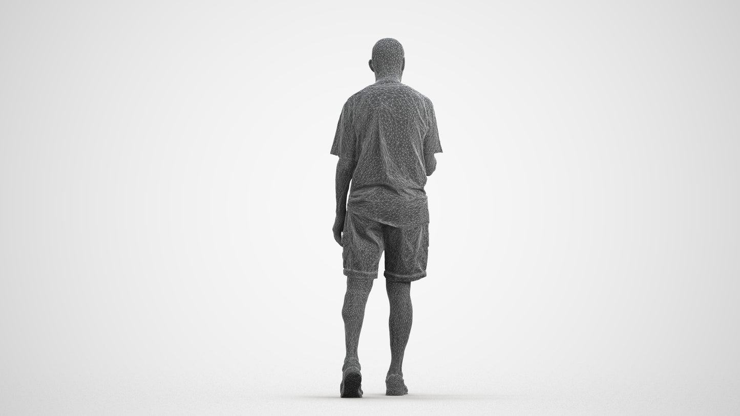 scanned 3D senior man casual walking, photogrammetry people for Enscape and V-Ray, wireframe front view