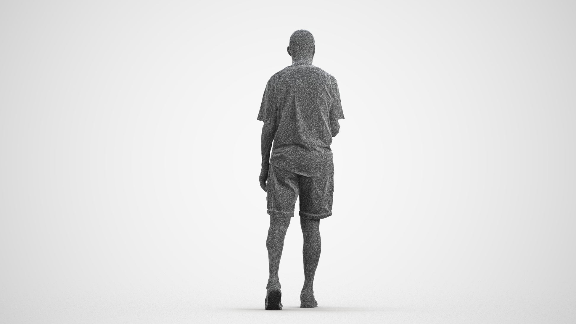 scanned 3D senior man casual walking, photogrammetry people for Enscape and V-Ray, wireframe front view