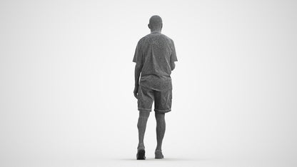 scanned 3D senior man casual walking, photogrammetry people for Enscape and V-Ray, wireframe front view