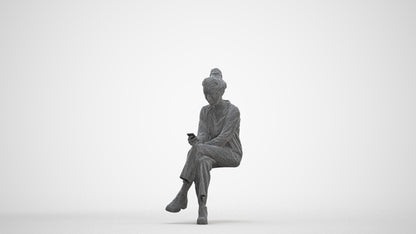 photogrammetry 3D woman casual sitting, realistic human model archviz FBX, three-quarter front view render